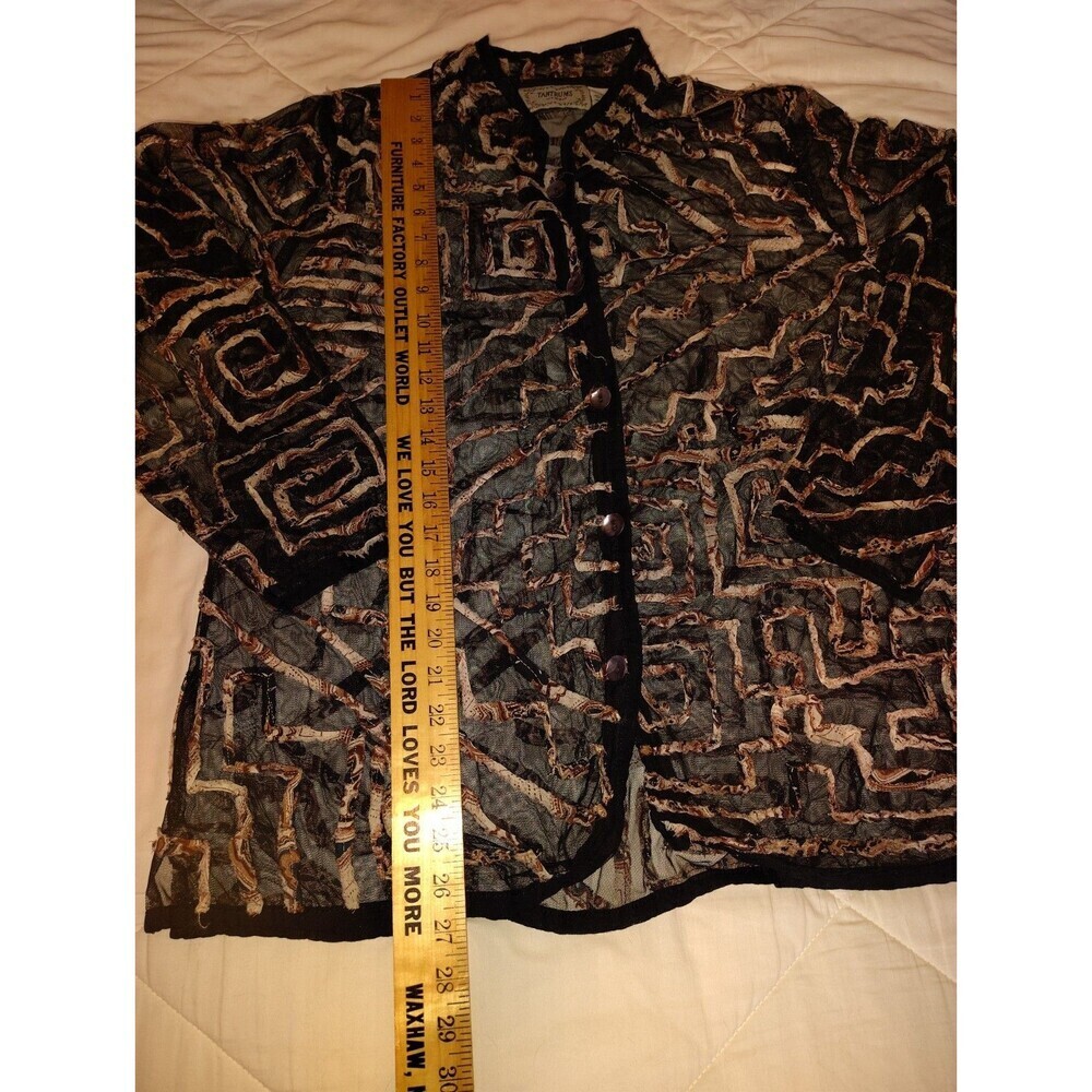 Vintage Tantrums Ribbon Applique Sheer Mesh Blouse 1X Art To Wear Textured Top - Picture 7 of 12